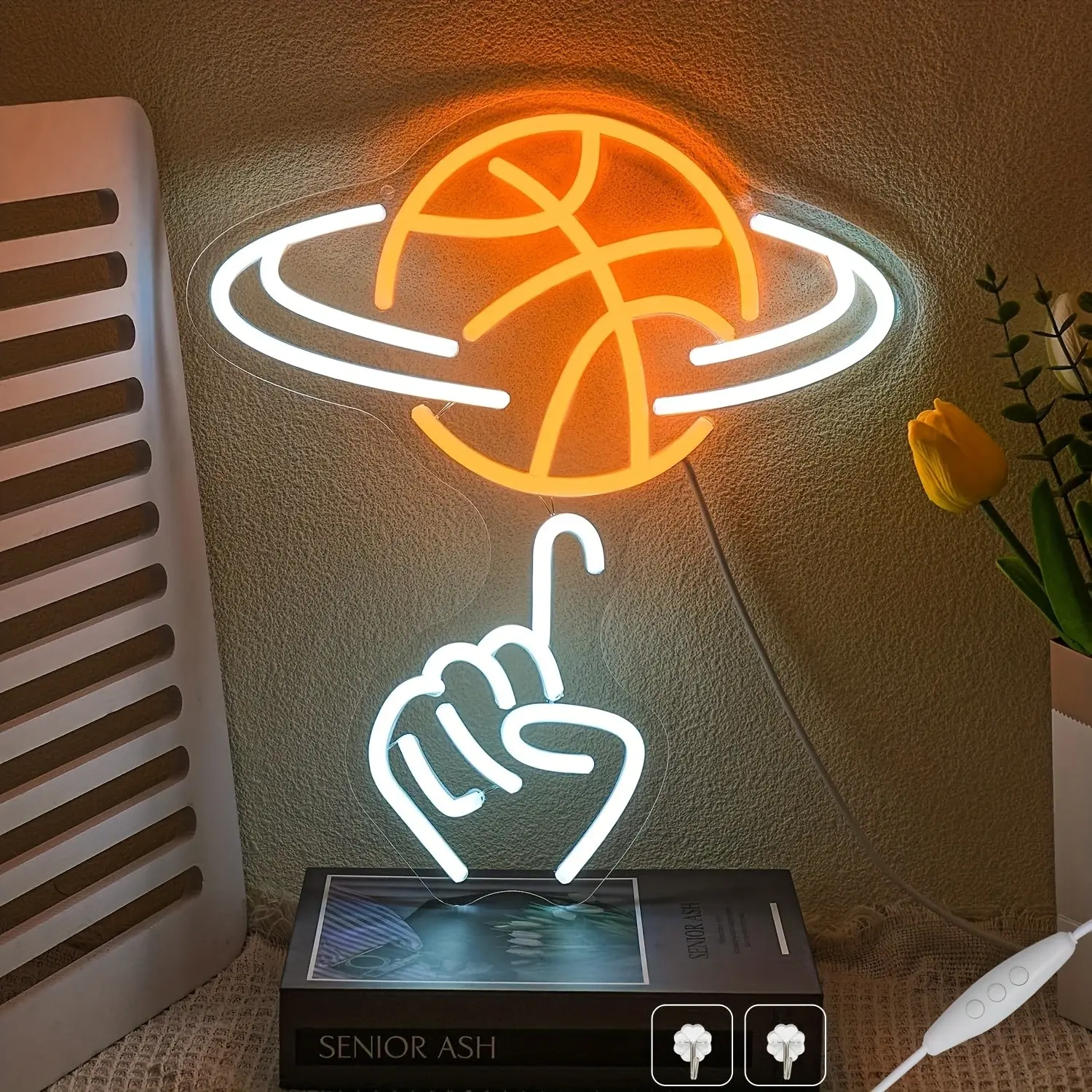 Basketball Neon Light with Switch - Dynamic LED Sports Wall Decor with Flickering Basketball Hoop & Player Silhouette, Multicolor Lighting for Game Room, for Cave