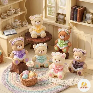 6pcs Cute Bear Figurines, Creative Resin Handmade Decorations, Office Desk Bedside Table High-Quality Decoration, Mini Cultural Gift, Desktop Landscape