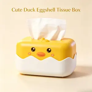 Cute Cartoon Duck Eggshell Tissue Box, Kawaii Desktop Napkin Holder, Food‑Grade PP Dustproof Tissue Dispenser for Bedroom Bathroom Home Decor