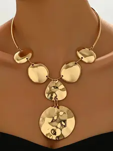 Women's Fashion Necklace, Geometric Round Pendant Design, Multiple Sizes Combination, Casual Jewelry Accessory for Women Daily Wear, Modern Versatile Accessories