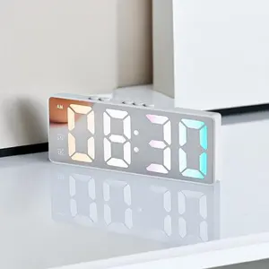 Ins Mirror Alarm Clock,Mirror LED Electronic Clock, Alarm Clock, Battery & Plug-in Power Supply, Desktop Clock for Bedroom & Office (without Battery)