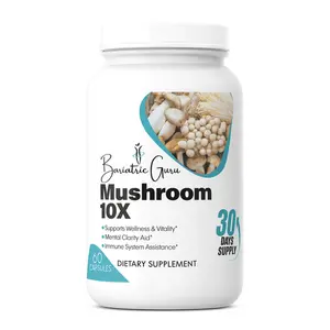 Bariatric Guru 10 Mushroom Premium Complex Wellness Supplement Capsules - Lion's Mane , Reishi , Cordyceps , & Shiitake - Brain, Memory & Focus Nootropic - Energy, Stress, & Immune Support (60 Capsules)