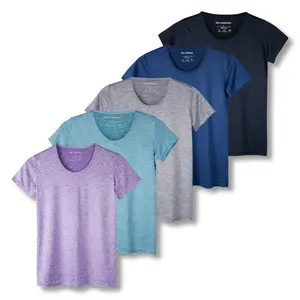 Real Essentials 5 Pack: Women's Dry Fit Tech Stretch Short-Sleeve Crew Neck Athletic T-Shirt (Available in Plus Size)