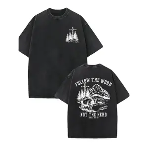 Men'S Faded Short-Sleeve Tee Featuring The Bible Verse Cross Design "FOLLOW THE WORD NOT THE HERD", Embodying a Vintage Faith Style. This High-Quality, Soft, And Comfortable Shirt Is Perfect for Everyday Use, Festival Gifts, Or Party Celebrations