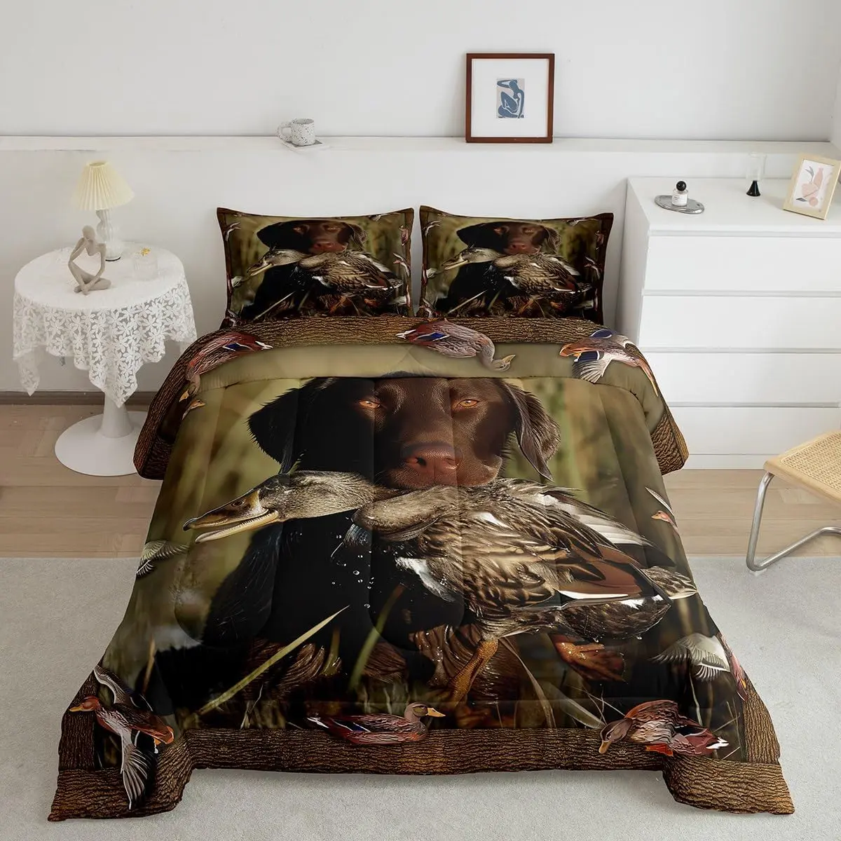 Feelyou Queen Size Mallard Duck Hunting Lightweight Duvet Set - Microfiber Printed Bedding, Soft Breathable Animal-Themed Farmhouse Decor for Kids