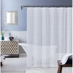 212 MAIN Sheer Shower Curtain - Hook-Equipped, Polyester Fiber Puff Texture, 72x70 in, 1 in Thick, Compatible with Shower Curtain Rod, for Bathroom Use