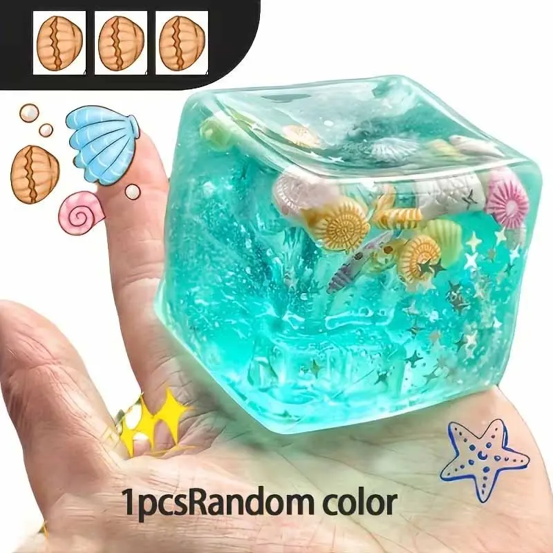 1pc Ocean Pinch, Ocean Element Decompression Toy Fidget Gift for Christmas, Birthdays, Parties (Multicolor) - Realistic 3D Cartoon Character Figurine - Squeezeable with Cube - Durable for & s - Endless Crunching Sensation - New