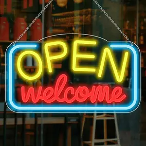 High Bright Business Open Sign Neon Lamp, Adjustable Brightness, High Visibility LED Neon Sign Powered by USB, Wall Mount