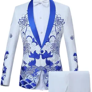 Men's Embroidered Floral Suit Size L - Lightweight Fabric with Intricate Embroidery, Classic Fit, Two Front Pockets & Two Inside Pockets - Comfort