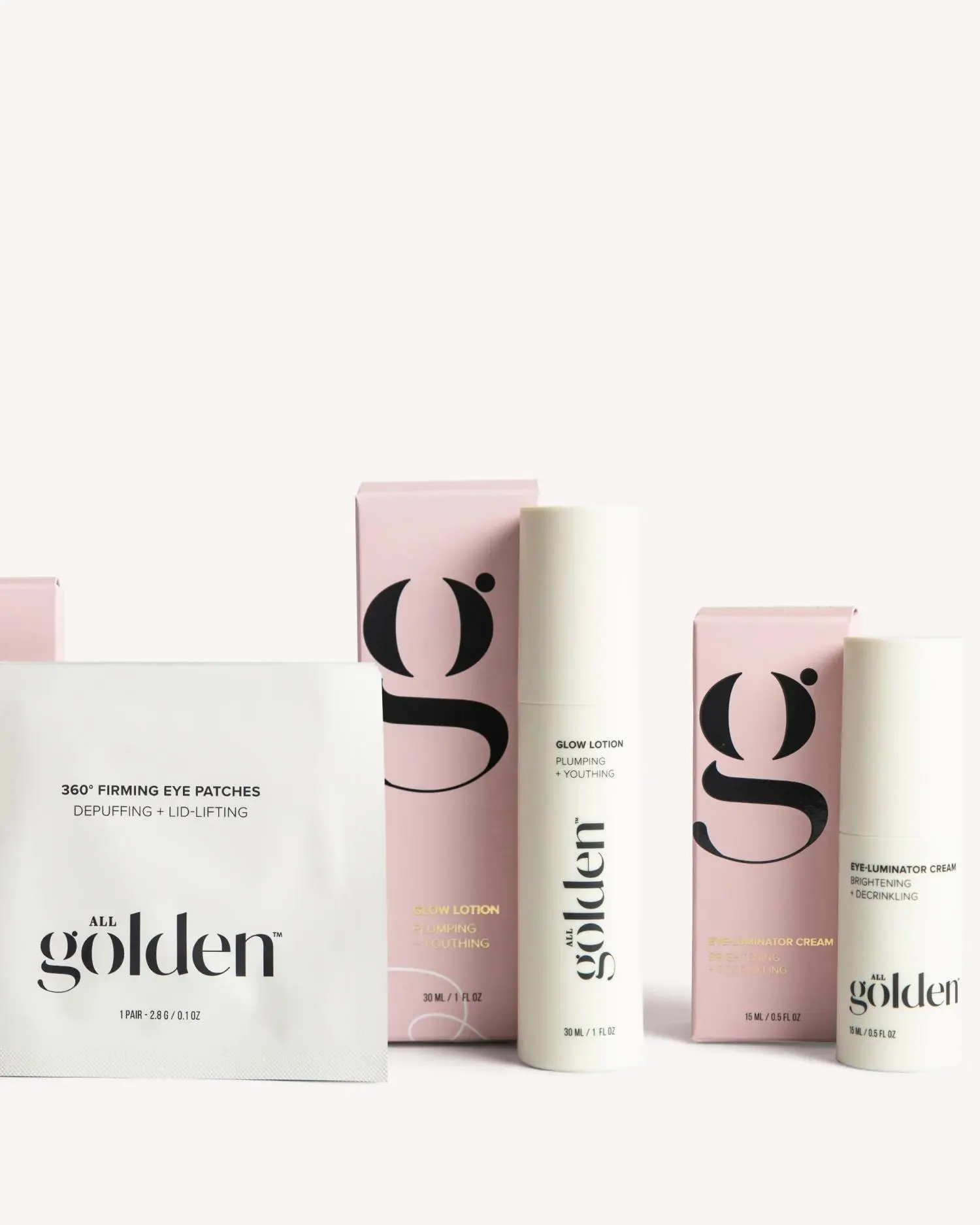 The All Golden Cooling Collection, 360° Firming Eye Patches + Eye-Luminator Cream + Glow Lotion