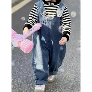 Adorable Youngsters 's; Light Blue Denim Overalls with Rabbit Ear Details - Casual, Loose Fit for Spring & Autumn, Machine Washable, Perfect for Outdoor