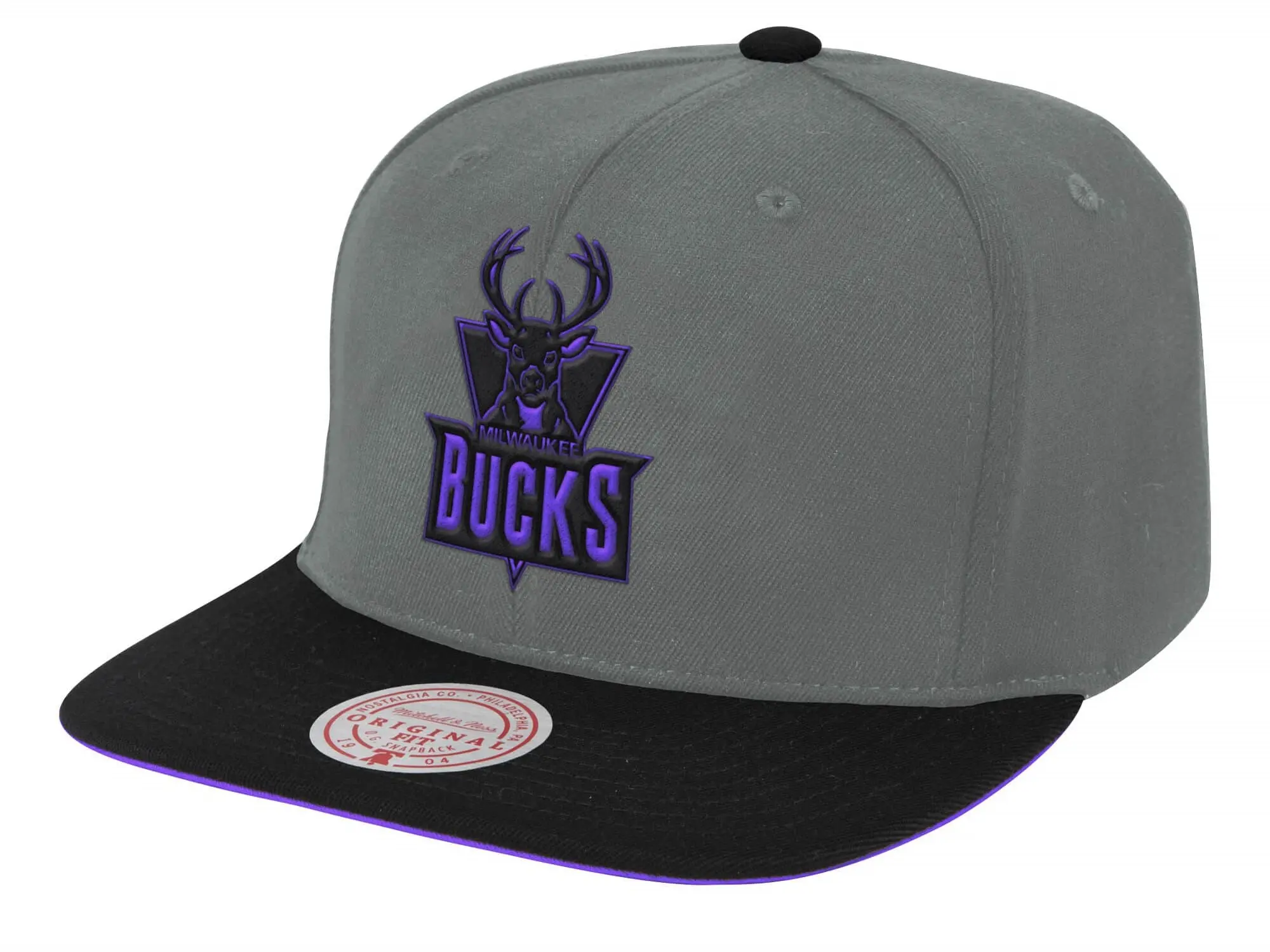 Mitchell & Ness Grey/Black NBA Milwaukee Bucks Neon Lights HWC Snapback