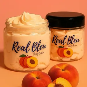 4oz Peach Scented Whipped Body Butter Shea Butter Moisturizer by Real Blew Cosmetics Moisture Aloe Comfort Skin Care