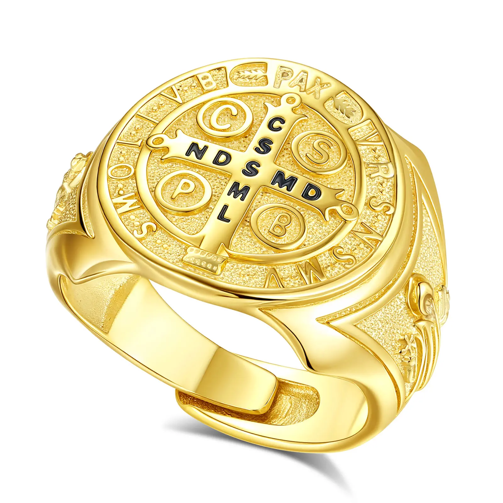 Eudora S925 Sliver Vintage Saint Benedict Ring, Adjustable St.Benedict Open Ring, Unisex Band with Benedictine Cross & Latin Inscriptions, Christian Jewelry Gift Eudora S925 Sliver Vintage Saint Benedict Ring, Adjustable St.Benedict Open Ring, Unisex Band with Benedictine Cross & Latin Inscriptions, Christian Jewelry Gift