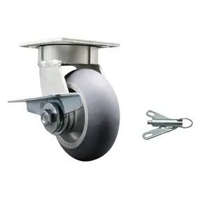 Heavy Duty Kingpinless Swivel Top Plate Caster with Side Lock Brake and Swivel Lock and 5 Inch Thermoplastic Rubber Donut Tread Wheel with Ball Bearings-350 lbs. Capacity/Caster - Service Caster Brand