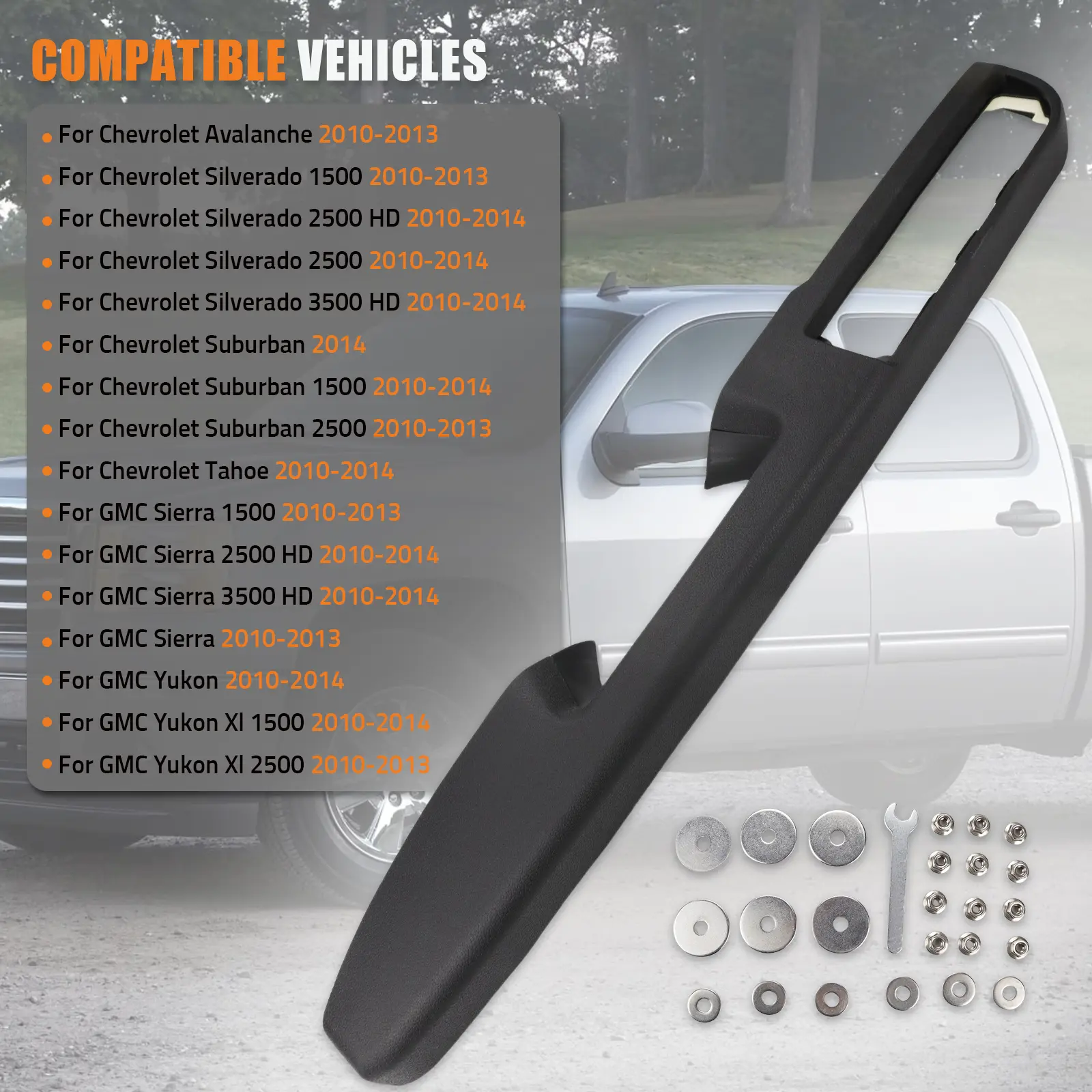 2010-2014 – Chevrolet Silverado – 80994 Front Left Driver Side Armrest Repair Kit - 27 in Black, Suburban, Tahoe, Avalanche & GMC Sierra, Yukon, Includes Door Panel with Release Handle Above Armrest, GM# 84127280