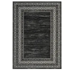 9 x 12 ft Polyester Black Rectangular Low Pile Stain Resistant Machine Washable Decorative Geometric Pattern Rug for Living Room, Bedroom, Decorative Rug