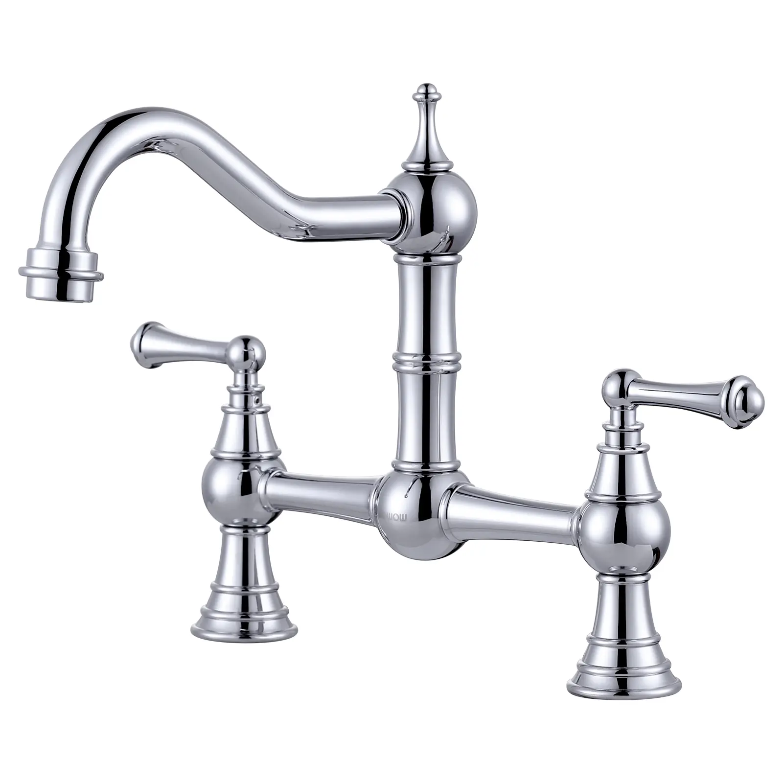 WOWOW Rustic Classic Traditional High Arc Solid Brass Bridge Kitchen Faucet, 2-Handle 8-in Centerset with Single Hole Plate, 360° Swivel Spout, 1/2" Adapters, Leak-Free, Precise Control, Easy Installation, 90-Day Limited Return Policy, Water Safety, Hot &