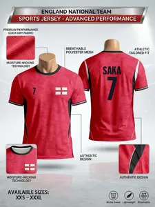 2026 England National Team Soccer T-Shirt, Breathable Mesh, Quick-Dry, Moisture-Wicking, Advanced Technical Knit Support Gear, Soccer Jerseys