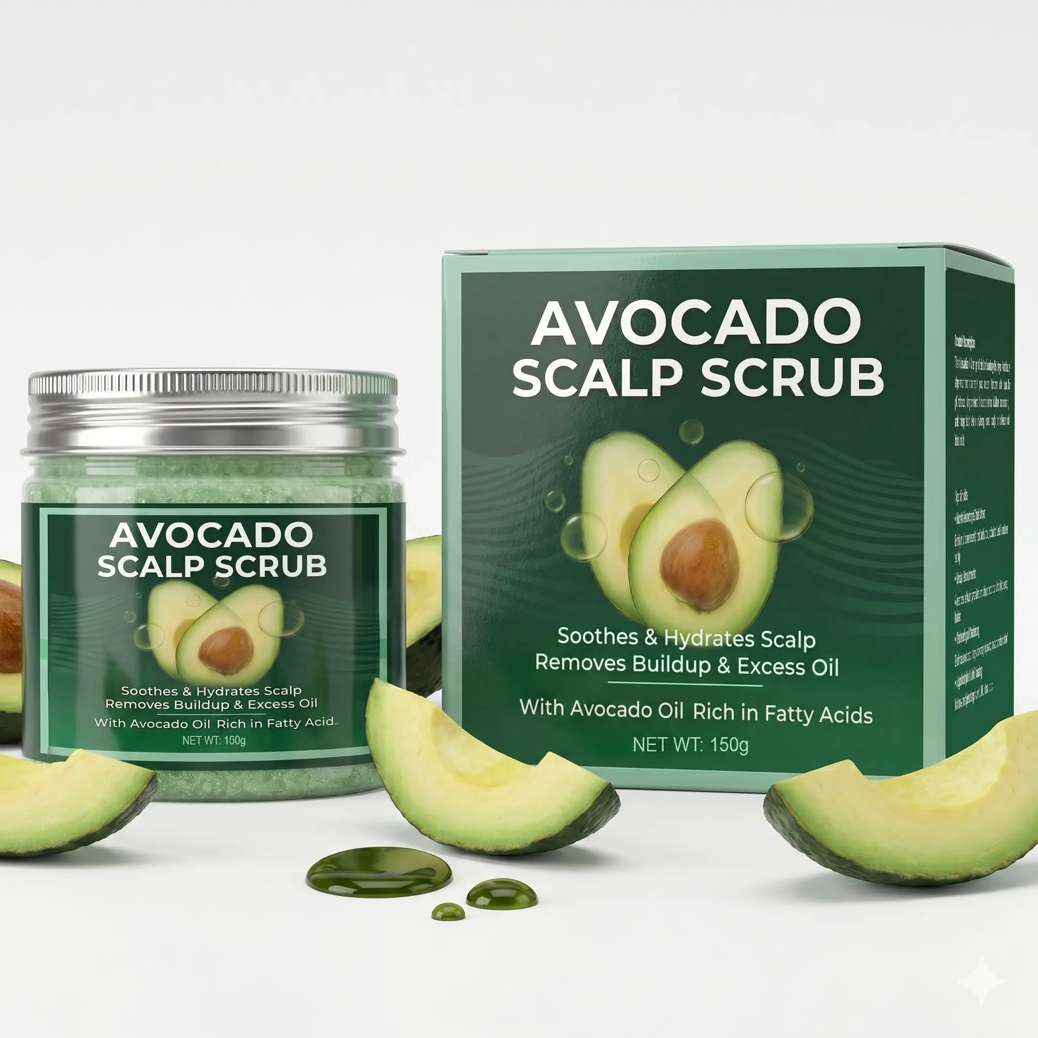 Avocado Scalp Scrub – Gentle Exfoliating Treatment for Oily, Flaky & Dry Scalp – Removes Buildup & Excess Oil with Natural Avocado Oil – Soothes & Hydrates for Healthy, Shiny Hair – Flake-Free Scalp Care – 150g