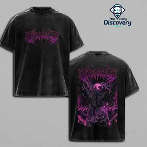 Monster Hunter Gore Magala Heavy Metal Vintage Washed Oversized T-Shirt & Hoodie | Purple Neon Graphic Tee | Faded Grunge Streetwear