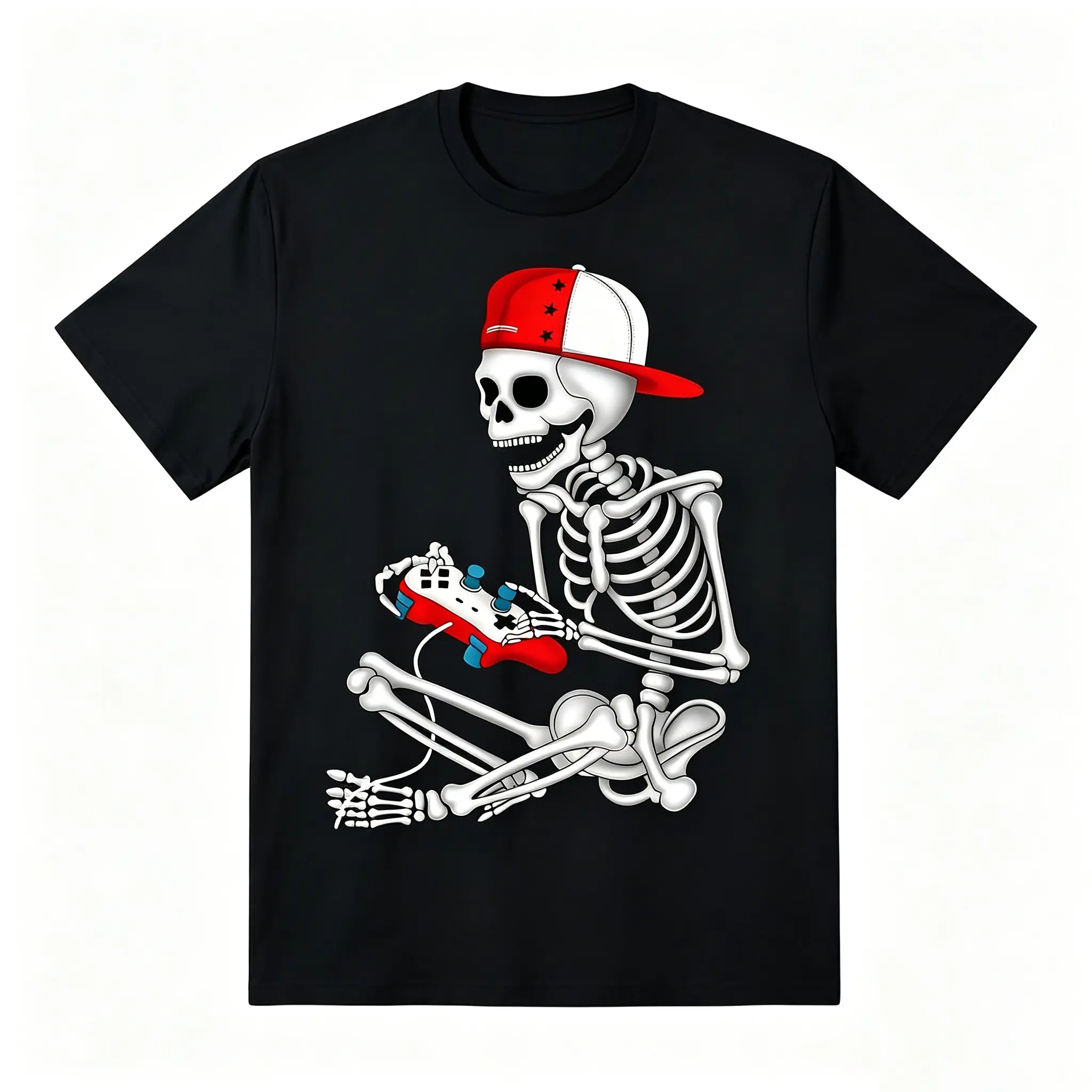 Men's Skeleton Gamer Video Controller Graphic T-Shirt - Casual Round Neck Shortsleeve Streetwear Outfit for Gaming Lovers (Unisex Fit for Women Too)