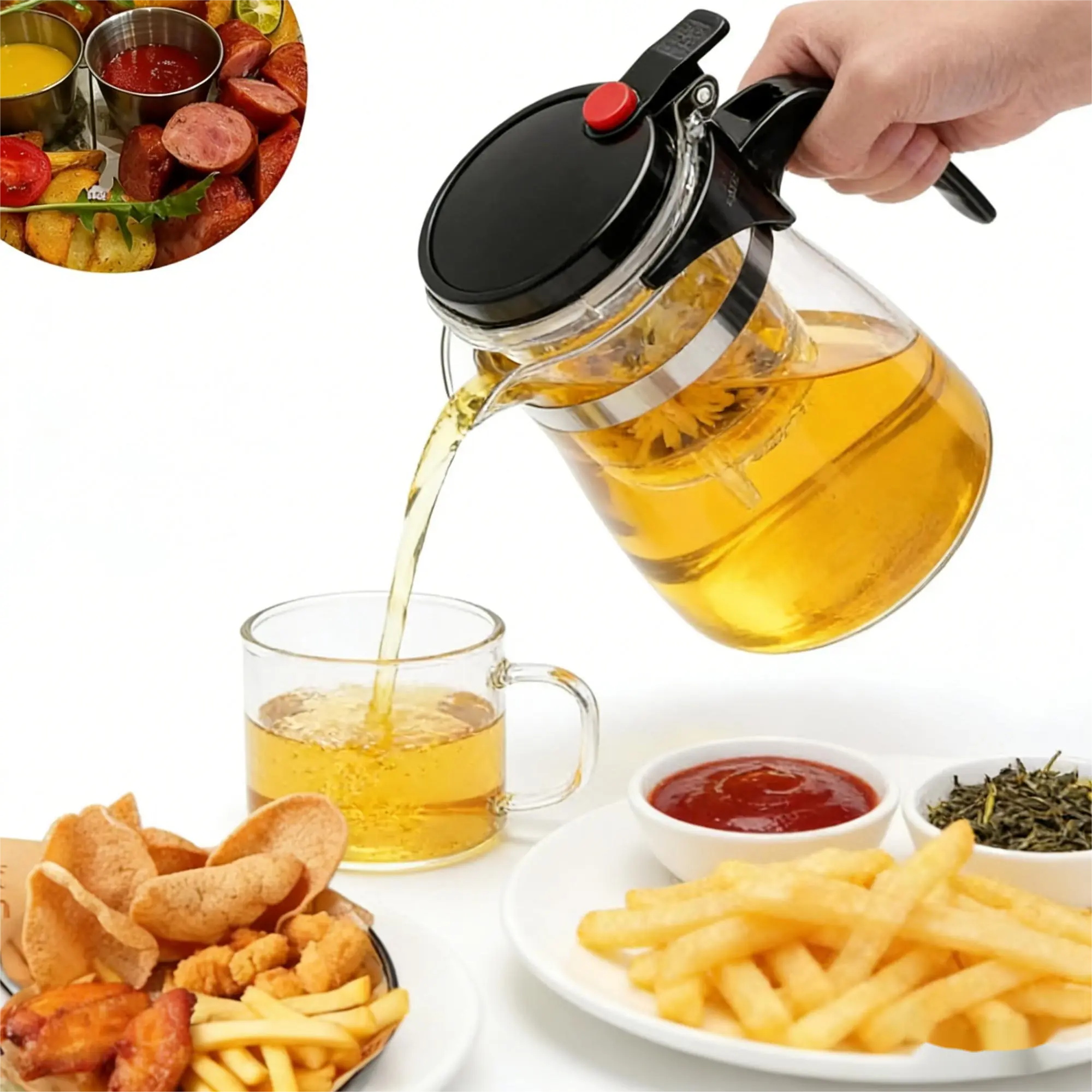 YuLongSheng (FX) 25oz/750ml Borosilicate Glass Teapot with Removable Infuser, One-Click Loose Leaf Tea Maker, Dual Use for Hot & Cold Drinks, Large Capacity for Family Use