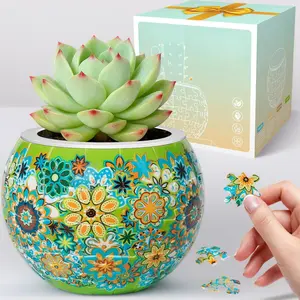 3D Puzzle Flower Pot Kit - 80 Piece Buildable Planter for Succulents. A Fun Puzzle for Adults & Kids, Becomes a Cute Cactus Decor or Gift for Plant Lovers (Red)