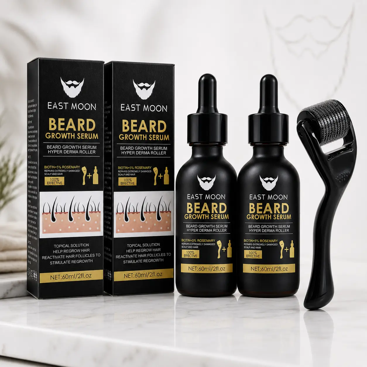 Buy 1 get 1 free! Beard Care Kit - Serum & Derma Roller Combo, Nourishes Patchy Areas, Enhances Beard Density Appearance, Lightweight & Portable, Suitable for Home and Travel