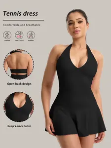 Backless Dress with Shorts, Detachable Padded Bra, Slim Fit Mini Dress, Summer One-Piece, Fashionable and Comfortable, Sporty Tennis Dress, Sleeveless Athletic Dress