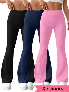 Women's Solid Flare Leg Pants, Casual Comfy High Waist Bell Bottom Trousers for Daily Wear, Ladies Bottoms for Fall & Winter, Athleisure Pants