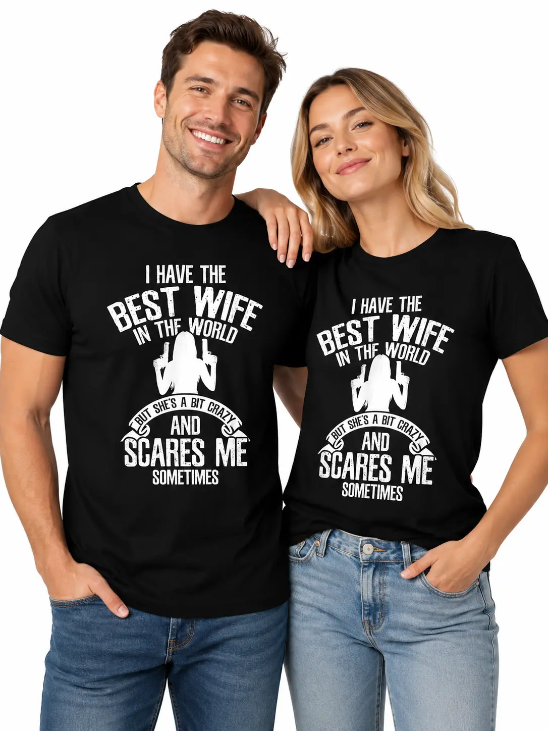 Women's Couple Matching Graphic T-Shirts, Funny Marriage Quote His & Hers Black Tops, General-Normal-H Type Casual Cotton Unisex Streetwear, Machine Washable Romantic Couple Gift Outfit, Normal Type, Perfect Couple Gift
