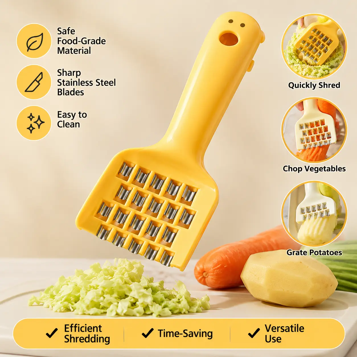 1 Count, multifunctional 2-in-1 vegetable grater with widened comfortable handle, sharp stainless steel blades for shredding vegetable and making dumpling fillings for home kitchen use