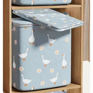High Capacity 100L Foldable Storage Bag Organizer, Daisy & Goose Pattern, Fabric Material, Ideal for Daily Essentials, Zipper Closure Small Bag