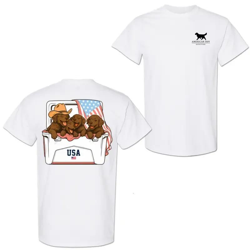 American Boy – Chocolate Lab T-shirt, 2-sided Graphic Tees, Cute Dog Shirt for Men and Women, Menswear Streetwear, Casual Summer Top – KitchenEra, Shortsleeve, Classic