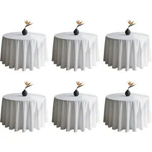6 Pack White Table Cloth Round 90 Inches Tablecloth for 5ft Tables Washable Table Cloths for,Wedding Banquet
