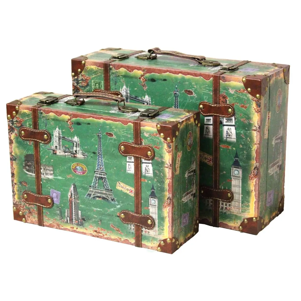 Vintiquewise European Look Vintage Style Luggage Suitcase, 2-Piece Home Storage Organizer Set for Memory Storage, Two-Pieces