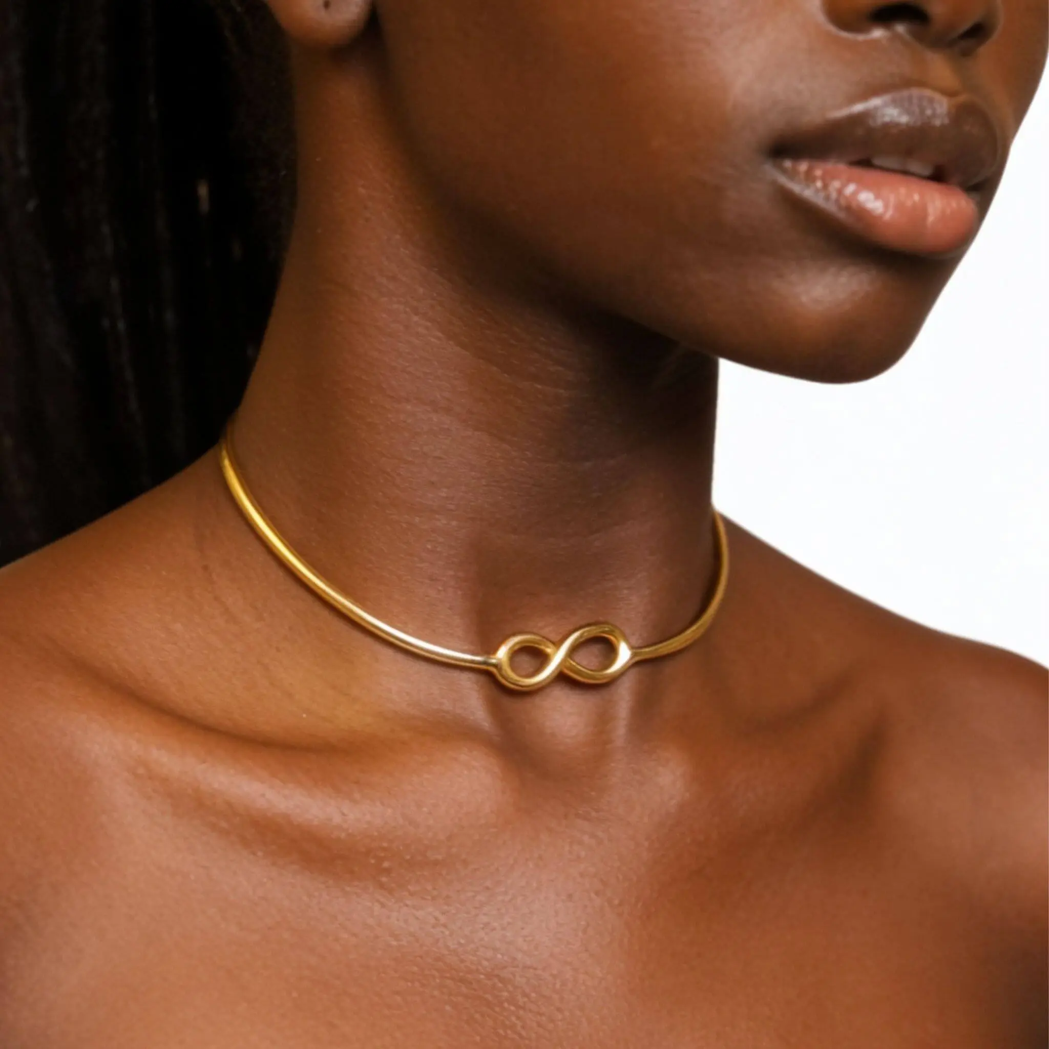 Women's Recycled Brass Infinite Cuff Choker Necklace - Open Back, Adjustable, 1-Piece Female Handmade Everyday Fashion Costume Jewelry, One-Piece