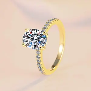 S925 Sterling Silver Four-claw Golden Ring Synthetic Moissanite Ring-120(68%)