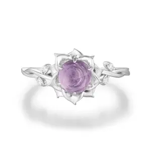 Moonflower Amethyst Ring White Vermeil