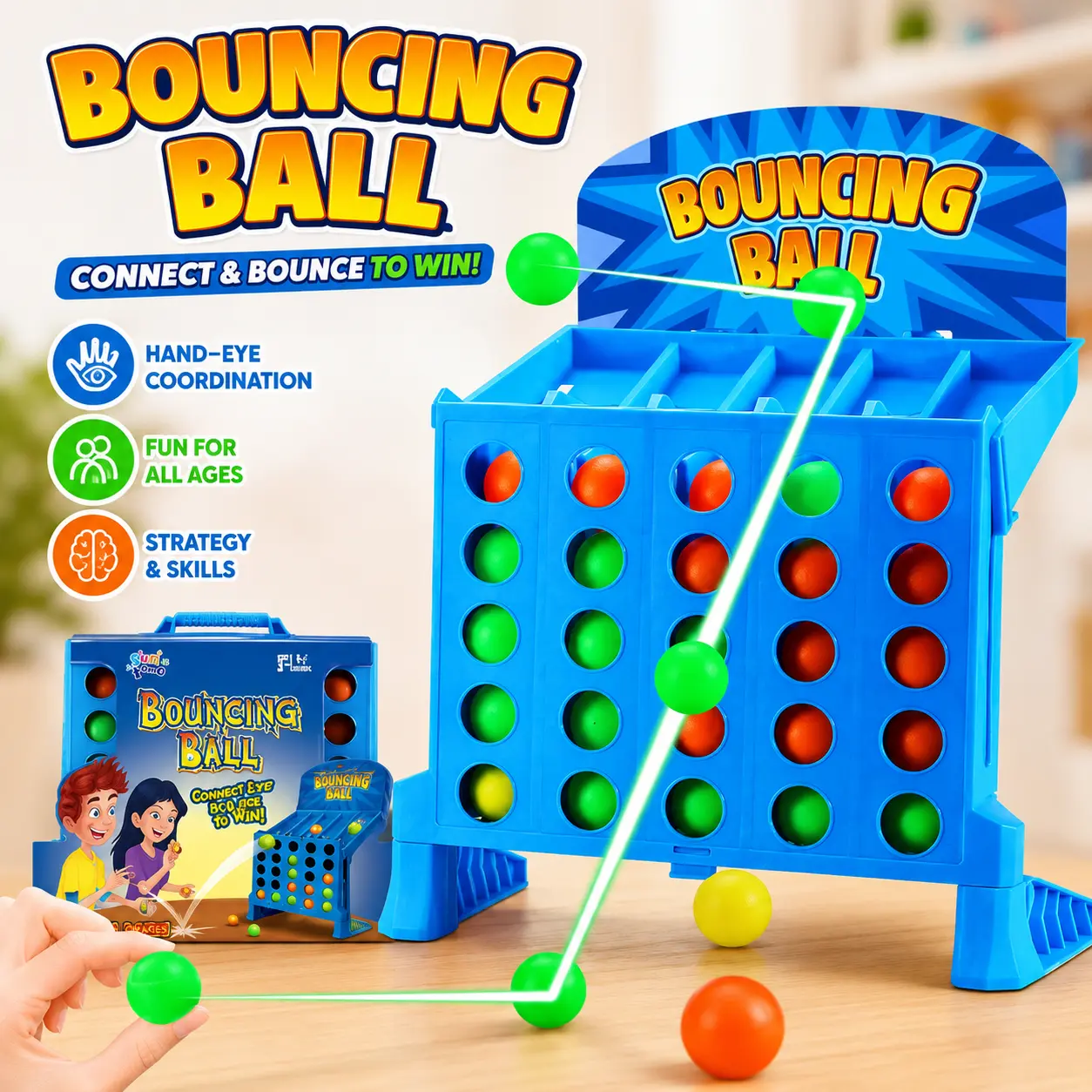 Bounce 4-in-a-Row Game – Interactive Family Party Board Game for Kids & Adults