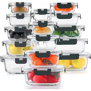 30 Pieces Glass Food Storage Containers Set with Snap Locking Lids Airtight Glass Meal Prep Containers for Microwave Oven Freezer Dishwasher Gray Maintains Freshness