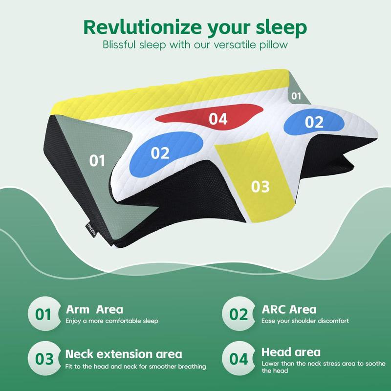 Orthopedic Memory Foam Neck Pillow, 1 Count Breathable Design Neck Pillow, Comfortable & Supportive Neck Pillow, Sleep Pillow for Side & Back Sleepers