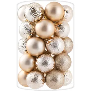 34ct Medium Size Champagne Shatterproof Plastic Christmas Ball Ornaments, Christmas Tree Decorations for Xmas Party Home Office Holiday Decor (2.36"/ 60mm)
