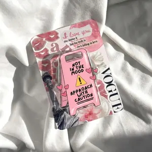 Not In The Mood Phone Grip - Funny Warning Caution Sign Acrylic Phone Stand - Cute Pink Coquette Aesthetic Phone Top - Sarcastic Introvert Holiday Gift
