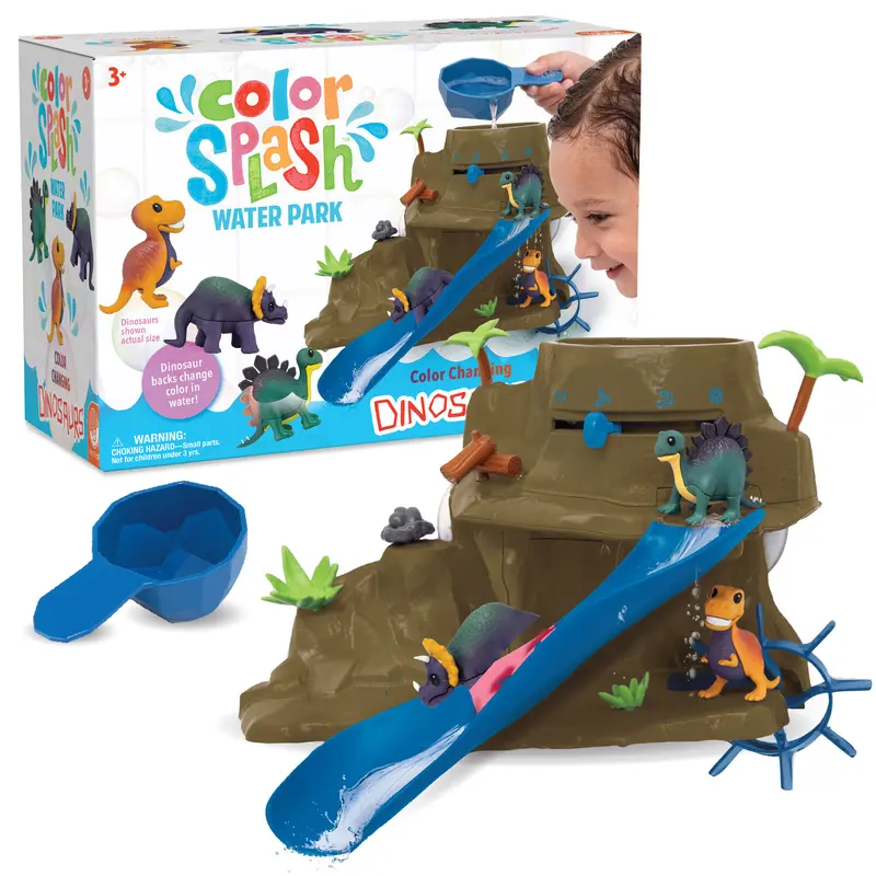 Mindware Dinosaur Bath Toy Set Water Park for Kids, Color Splash Dinos with Color Changing Feature, Interactive Water Slide, Rain Shower, Water Wheel & Wall Mount Suction Cups, Educational Bathtime Play