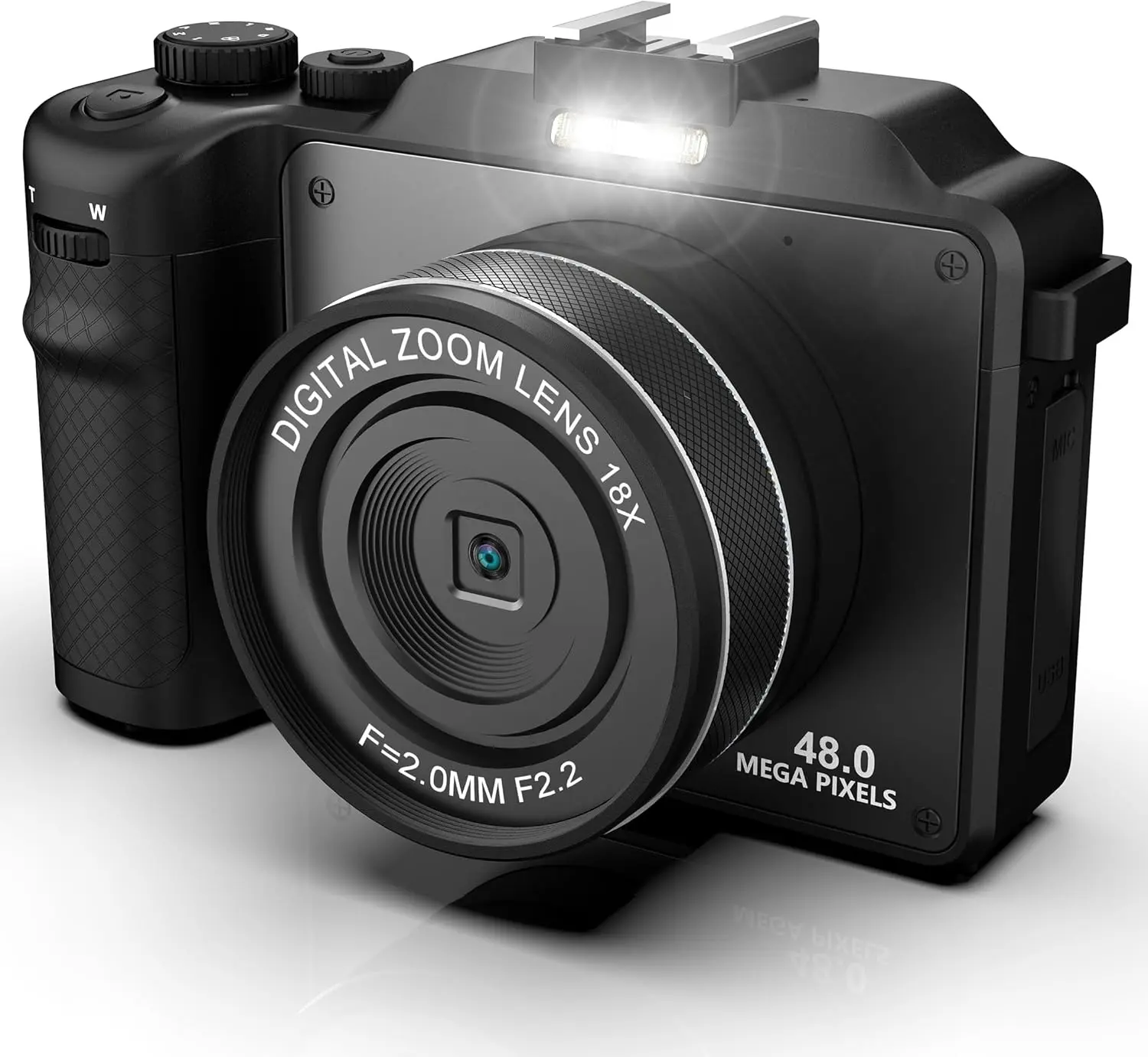 Vlogging Camera, 4K 48MP Digital Camera with WiFi, Free 32G TF Card & Hand Strap, Auto Focus & Anti-Shake, Built-in 7 Color Filters, Face Detect, 3'' IPS Screen, 140°Wide Angle, 18X Digital Zoom AA-20 Wireless Microphone