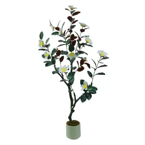 Artificial Magnolia Tree, Realistic Faux Plants in Pot, Faux Plant with Blooming Large White Flowers & Lush Green Leaves – Indoor Outdoor Home, Office, Event Décor