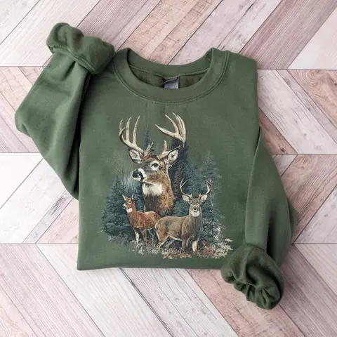 Deer Sweatshirt, 90's Retro Fall Buck And Doe Deer Sweater, Americana Nostalgia Crewneck, Cozy Hunter Shirt, Cozy Trad Wife Tee, Hunter Gift