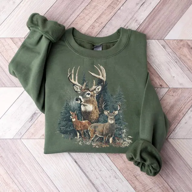 Deer Sweatshirt, 90's Retro Fall Buck And Doe Deer Sweater, Americana Nostalgia Crewneck, Cozy Hunter Shirt, Cozy Trad Wife Tee, Hunter Gift